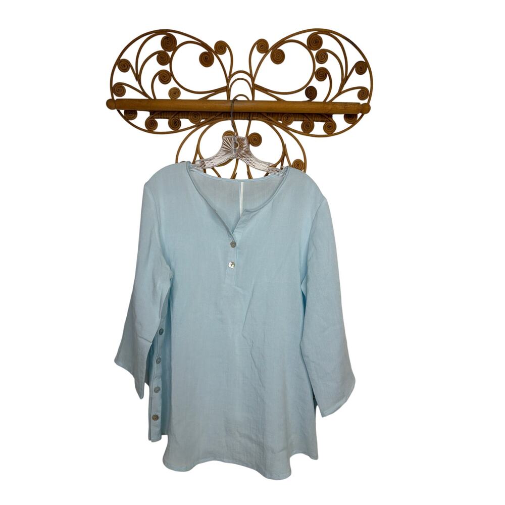 Fridaze Blue linen 3/4 sleeve top M